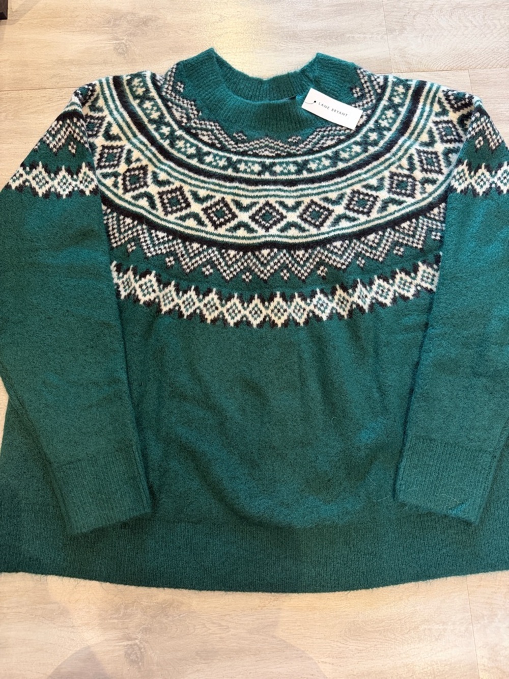 NWT Lane Bryant Green Fair Isle Crewneck Sweater Size 18/20